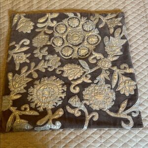 18” Throw Pillow Cover. Silver Metallic with Velvety Deep Mauve-Taupe Background